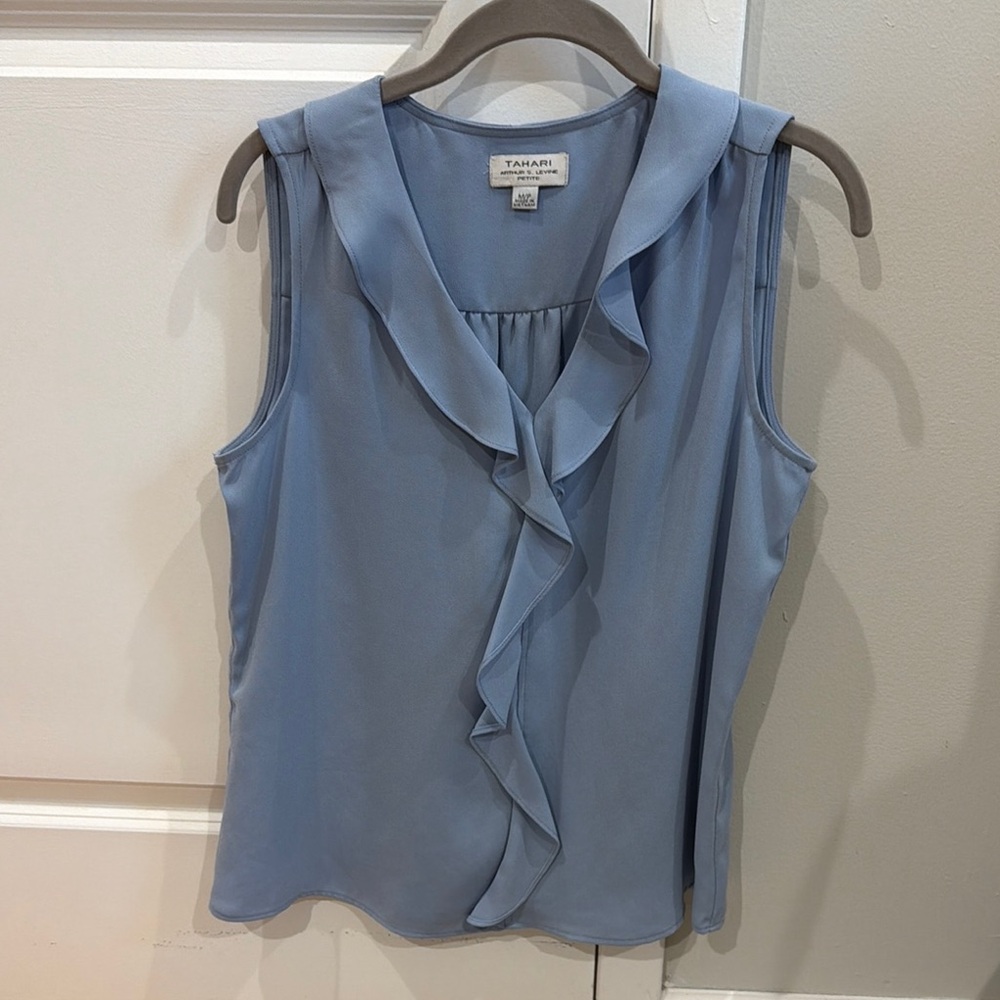 Tahari Women's Blue Sleeveless Ruffle Top